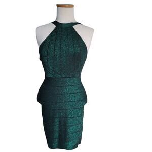 Y2K Guess Green Blinky sexy Cocktail party Dress Bodycon Halter SM